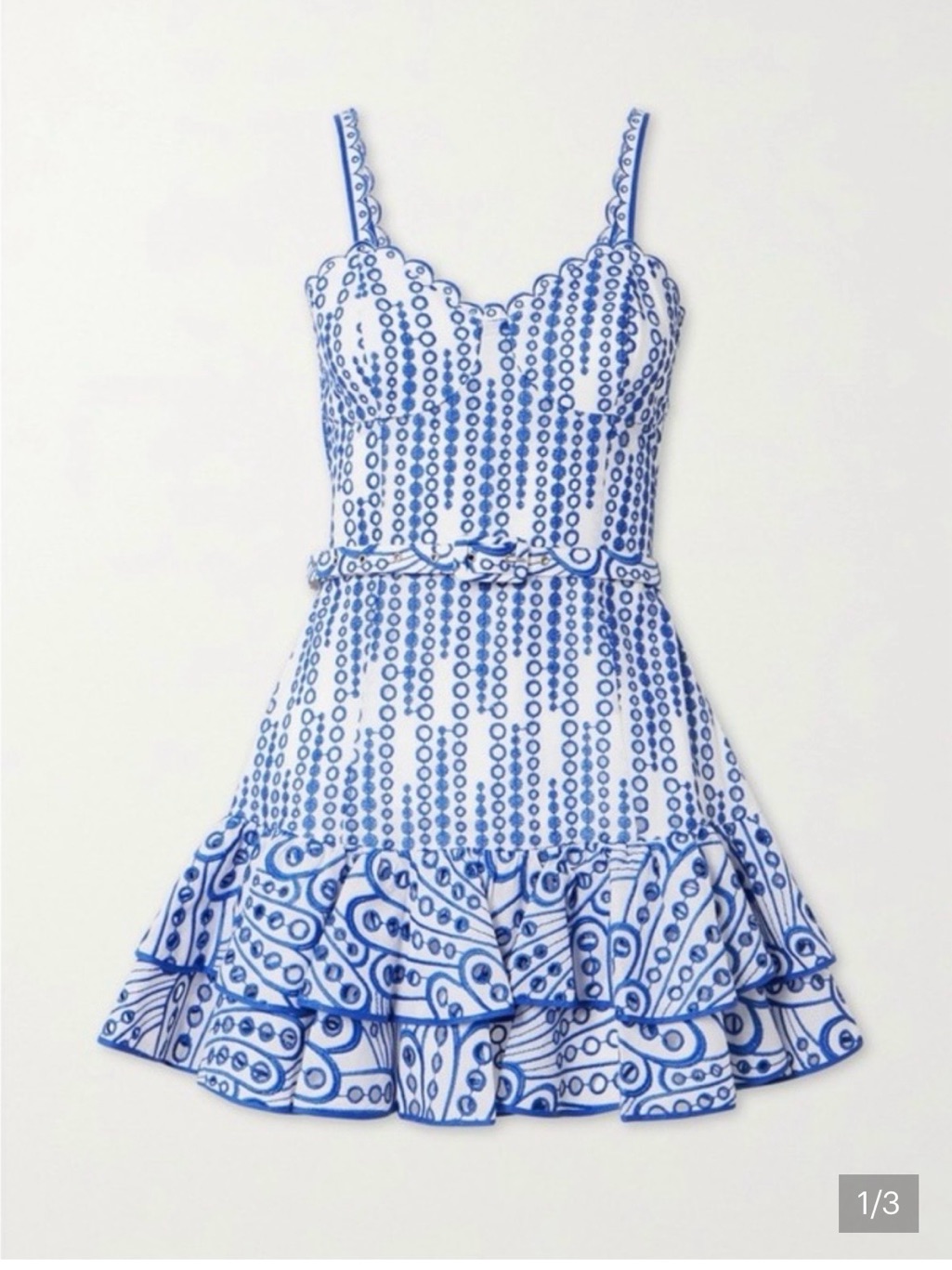 Blue And White Mini Dress With Scallop Neckline